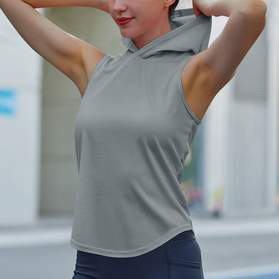 Njoeus Womens Summer Tops Women's Summer Tops Women's Summer Sleeveless Hooded Tank Top Women Running Gym Workout Active T-Shirt for Athletic Exercise Quick Dry Comfort Breathable Up To 60% Off On Cle