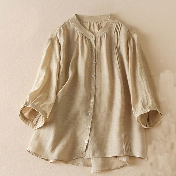 Njoeus Womens Tops 3/4 Sleeve Button Up T-Shirts Loose Summer Tops for Women Comfy Dressy Tunic Blouses M-XXL