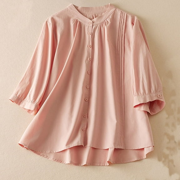 Njoeus Womens Tops 3/4 Sleeve Button Up T-Shirts Loose Summer Tops for Women Comfy Dressy Tunic Blouses M-XXL