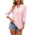 thumbnail image 1 of Njoeus Womens Tops 3/4 Sleeve Shirts V Neck Eyelet Dressy Casual Tunic Tops Trendy Work Tops Blouses S-XXL, 1 of 6