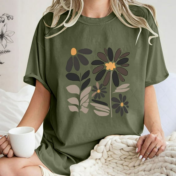 Njoeus Womens Tops Custom T Shirts Women's Cute Summer Tops Casual Crewneck Short Sleeve T-Shirt Floral Print Oversized Graphic Tees Loose Top T-Shirt S-Xxl Plus Size Summer Outfits On Clearance