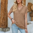 thumbnail image 1 of Njoeus Womens Tops Retro V Neck T Shirts Summer Ruffle Short Sleeve Shirt Business Casual Tops Tunic Blouses for Women S-XXL, 1 of 5