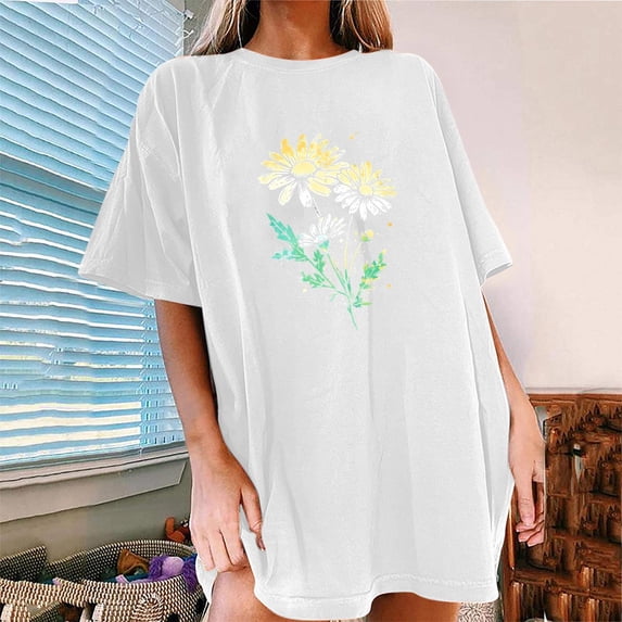 Njoeus Womens Tops Shirts for Women Womens Daisy Graphic T-Shirts Teen Girls Cute Flowers Print Casual Tee Oversized Vintage Summer Tops for Women Trendy S-Xxl Business Casual Outfits for Women Summer