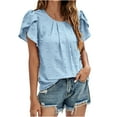 thumbnail image 1 of Njoeus Womens Tops Summer Dressy Blouse Casual Round Neck Ruffle Short Sleeve Pom Shirts Top S-XL, 1 of 9