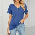 thumbnail image 1 of Njoeus Womens Tops V-Neck Short Sleeve Basic T Shirts Solid Button Tunic Blouse Trendy Summer Tops 2024 S-XXL, 1 of 5
