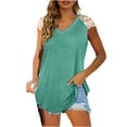 thumbnail image 1 of Njoeus Womens Tops V Neck T Shirts Lace Sleeve Trendy Summer Tops Loose Tee Causal Tunic Blouses S-XXL, 1 of 5