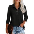 thumbnail image 1 of Njoeus Womens Tops, Women's Zip Front V-Neck 3/4 Sleeve Tunic Casual Top Solid Color Ladies Work Tops and Pullover Blouses, 1 of 7
