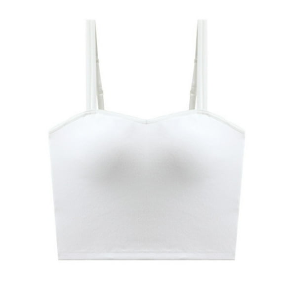 Njoeus Womens Tops Womens Tops Dressy Casual Crop Camisole Top for Women with Shelf Bra Basic Solid Sports Crop Cami Cotton Spaghetti Strap Cropped Tank Tops for Women Teen Girls Womens White Tank Top