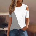 thumbnail image 1 of Njoeus Womens Tops Y2K Tops Women's 2024 Summer Casual And Comfortable Patchwork Color Cold Shoulder Button Splicing Short-Sleeved Round Neck Top/Shirt Women Shirt Plus Size Shirt Summer Savings, 1 of 7