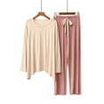 thumbnail image 1 of Njoeus Womens Two Piece Outfits Summer Fall Girls' Sleepwear Women's Pajamas Round Neck Pullover Long Sleeve Long Pants Wide Leg Pants Color Block Home Clothes Set Summer Lounge Sets for Women Clearan, 1 of 3