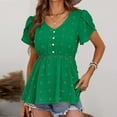 thumbnail image 1 of Njoeus Womens V Neck Flare T Shirt Casual Short Sleeve A Line Pleated Tunic Tops Cute Blouses, 1 of 7