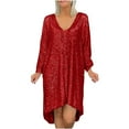 thumbnail image 1 of Njoeus Womens V Neck Sequin Long Sleeve Dress Women Plus Size Party Cocktail Glitter Shiny Evening Dress Loose Mini Dresses S-5XL, 1 of 5