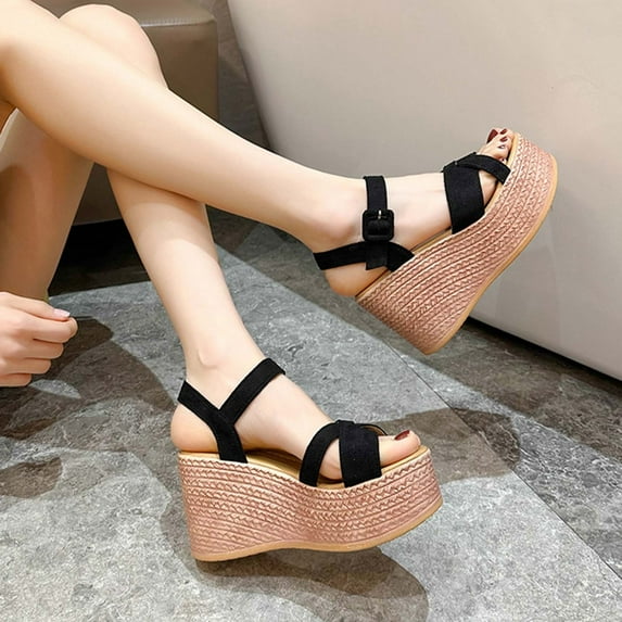 Njoeus Womens Wedges Sandals Heels Open Toe Platform Buckle Ankle Strap Summer Dress Shoes