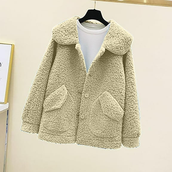 Njoeus Womens Winter Sherpas Fleeces Button Jacket Coat Warm Loose Long Sleeve Outwear with Pockets