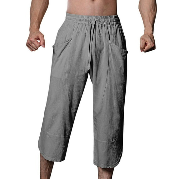 Njoeus Work Pants Mens Sweatpants Men'S Cotton Linen Capris Elastic Cord Sweatpants Gym Athletic Pants Summer Pants On Clearances