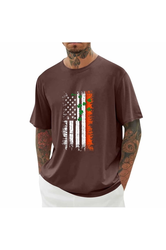 Work Shirts for Men American Flag Shirts Funny Graphic Patriotic Tees Independence Day Boys Shirts Short Sleeve Shirt Gym Workout Tops for Men Big & Tall 3X 4X 5X Brown Summer Savings