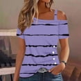 thumbnail image 1 of Njoeus Workout Tops for Women, Black T Shirts women's Casual Off Shoulder Shirts Summer Striped Loose Short Sleeve Tunic Tops Side Button Blouse T-Shirt S-XXL, 1 of 5