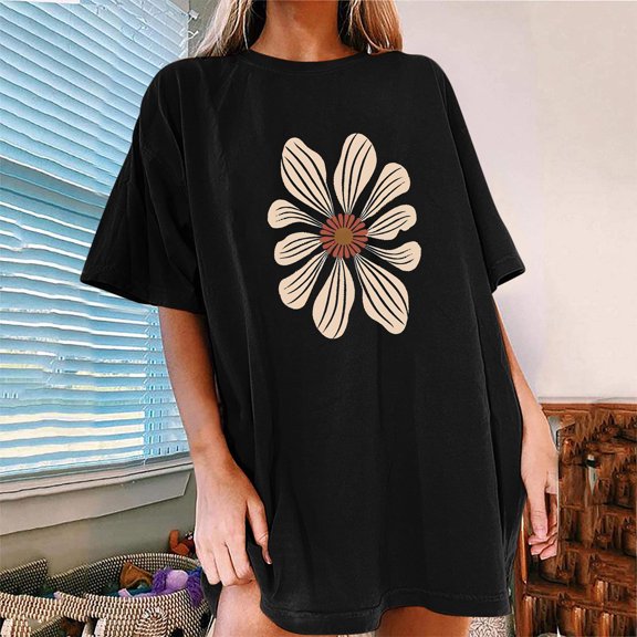 Njoeus Workout Tops for Women Custom T Shirts Women's Casual Cute Print Graphic Tee Oversized T-Shirt Short Sleeve Loose Going Out Tops for Women Round Neck Trendy Summer Tunic Tops Plus Size Summer O