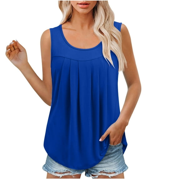 Njoeus Workout Tops for Women, Shirts for Women Womens Summer Casual Sleeveless Tank Tops Vests Pleated Scoop Neck Cute Tunic Blouse Loose Comfy T-Shirts S-XXL