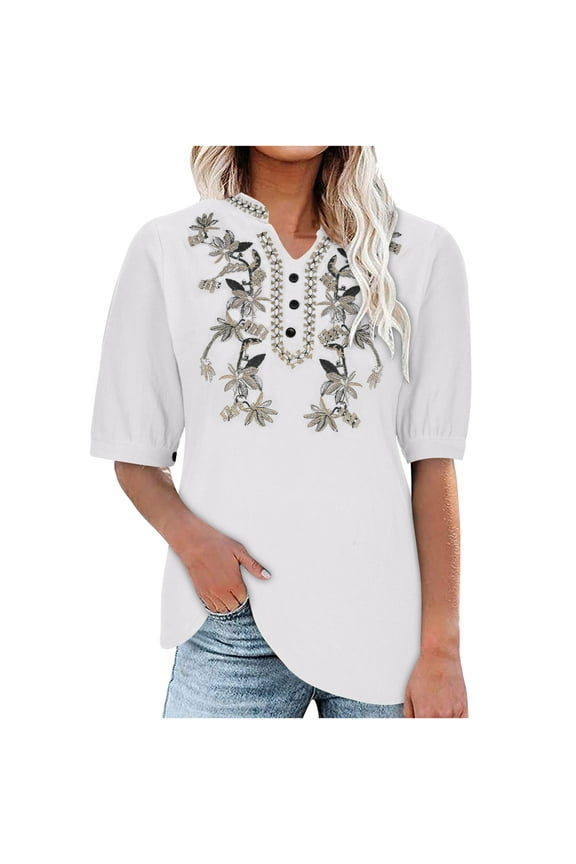 Workout Tops for Women Tshirts Shirts for Women Women's Solid V-Neck Cotton Linen T-Shirts Short Sleeve T-Shirt Summer Beach Top Business Casual Tops for Women Trendy S-3Xl $15 & Under Tops On