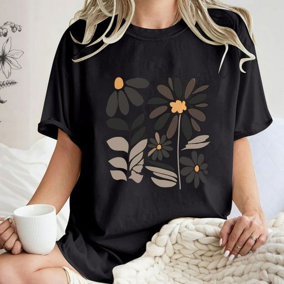 Njoeus Workout Tops for Women White Tops for Women Women's Cute Summer Tops Casual Crewneck Short Sleeve T-Shirt Floral Print Oversized Graphic Tees Loose Top T-Shirt S-Xxl Oversized Graphic Tees for