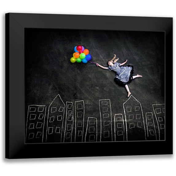 Njsabs 14x12 Black Modern Framed Museum Art Print Titled - Flying On The Rooftops