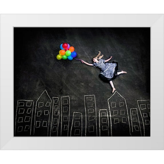 Njsabs 18x15 White Modern Wood Framed Museum Art Print Titled - Flying On The Rooftops