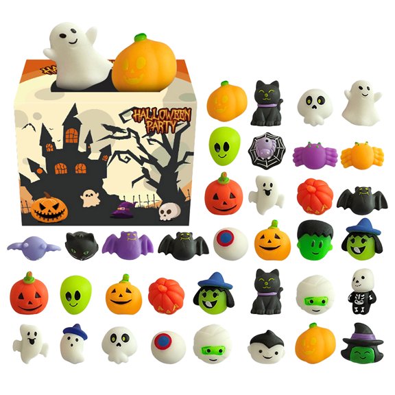 Njshnmn 36 Pcs Halloween Slow Rising Squeeze Toy Advent Calendar, 24 Days Spooky Stress Relief Squeeze Figures Countdown Gift