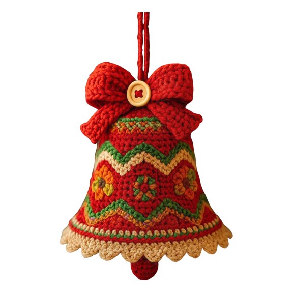 Njshnmn DIY Crochet Christmas Bell Ornament Kit Perfect Beginner Christmas Kit Hand Knitted Christmas Bell Decoration For Crafting A Christmas Bell