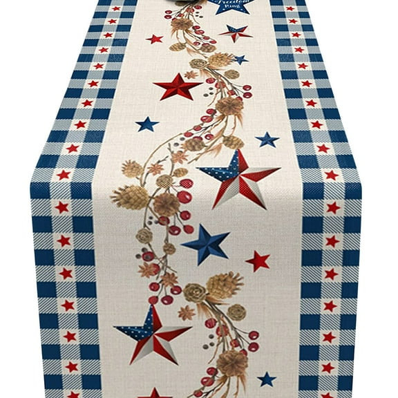 Njshnmn 4th of July Linen Table Runner, American Flag Patriotic Table Decor, 13" x 47"