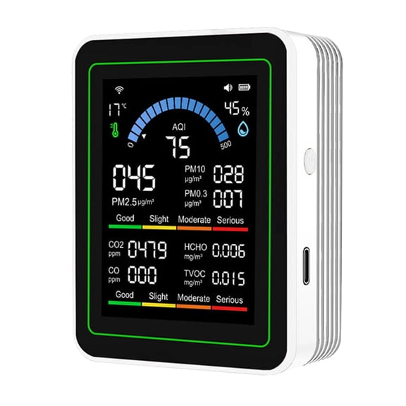 Njshnmn Indoor Air Quality Monitor, 5 in 1 Portable Smartair Quality Tester CO2 | TVOC | HCHO | Temp | Hum Home Cars Pets So