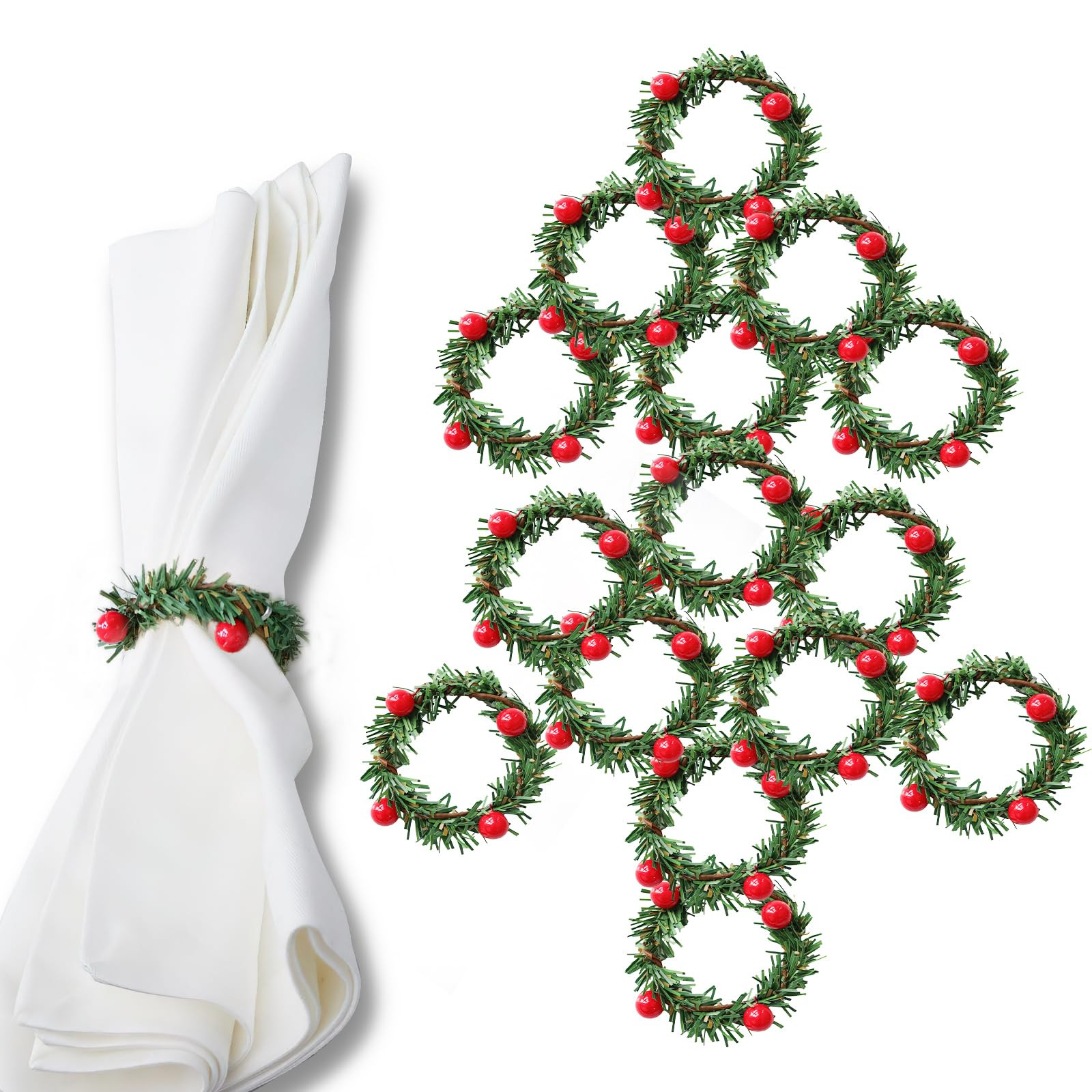 Njspdjh 15pcs Red Christmas Napkin Rings Xmas Wreath For Hotel Home