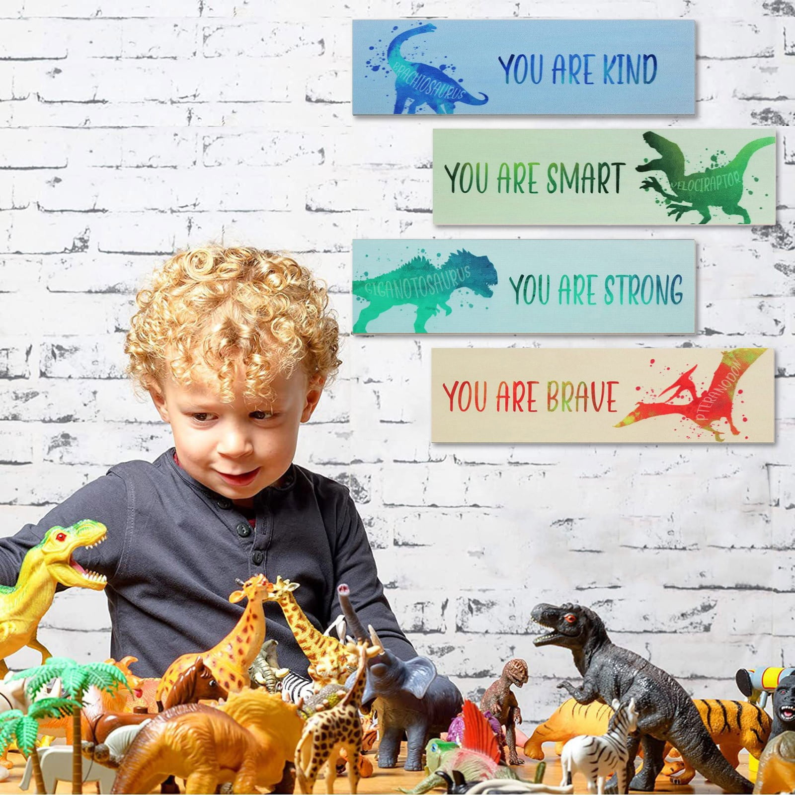 Njspdjh Inspirational Famous Saying Wooden Listed Dinosaur Room Bedroom