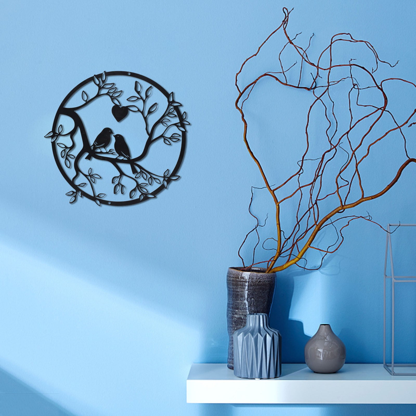 Metal Wall Art Ferraycle Bird On Tree Branch Silhouette Bird Art Decor ...