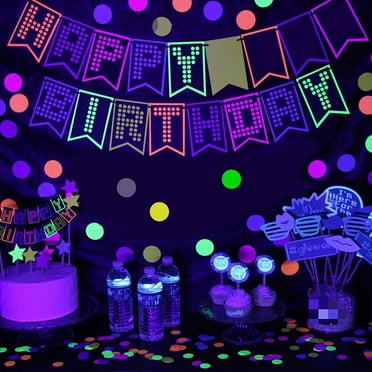 Njspdjh Party Decorations Birthday Letters Fluorescent Bunting Pull Flag Birthday Party Banner Party Pull Flower Fluorescent Party Decoration