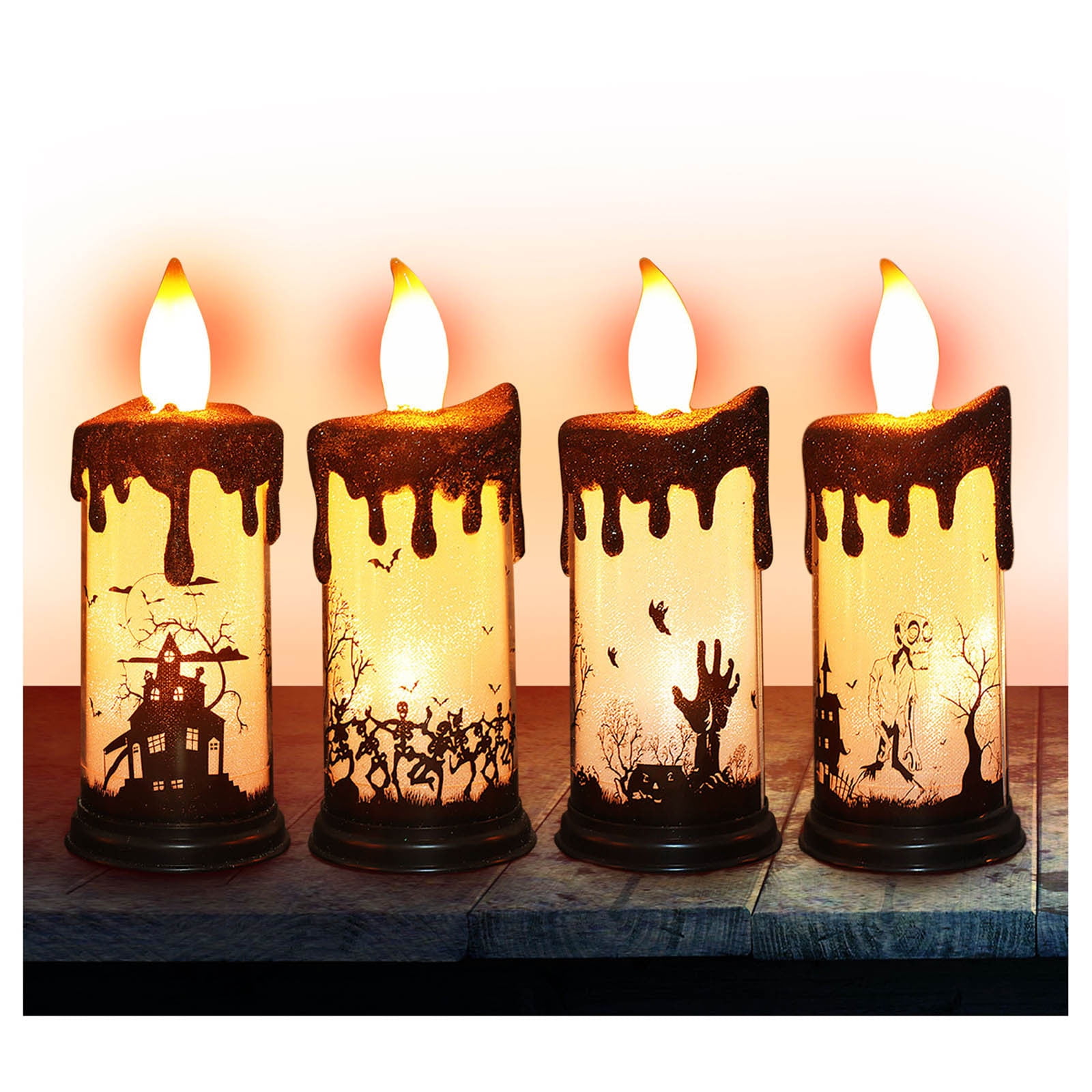 Njspdjh Yule Log Candle Holder Decorations pumpkin Candlelight LED