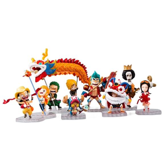 Njube Anime Character Dragon and lion dance Luffy/Chopper/Sanji/Nami/FRANKY And so on Figure Model Ornaments Desktop Decoration Home Decoration Sculpture Gifts Multicolor