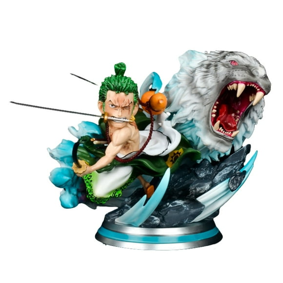 Njube Anime Figure Q Version White tiger Roronoa Zoro Figure 13cm/5.11inch Desk Figure Model Doll Anime Figures