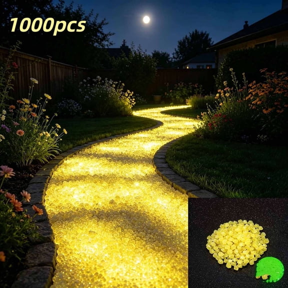 Nkmbld 1000Pcs Luminous Stones Glow in The Dark Pebbles Outdoor, Resin Luminous Pebbles Aquarium Rocks for Landscaping Walkway Pathway Backyard