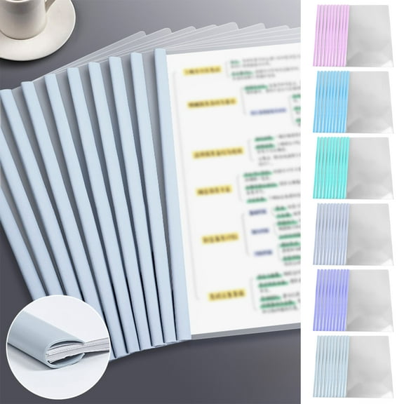 Nkmbld 10Pcs Basics File Folders for Filing, A4 Plastic Insert Rod Folder Transparent Exam Paper Folder, Colorful File Folder Organizer Holder, White