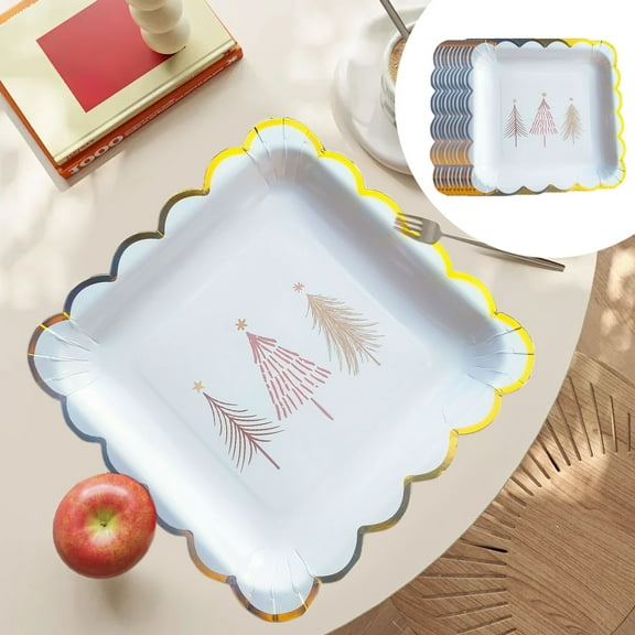 Nkmbld 10Pcs Disposable Christmas Table Dinnerware Set, Disposable Xmas Holiday Table Decorations Christmas Tree Dishes for Xmas Party Winter Holiday Supplies