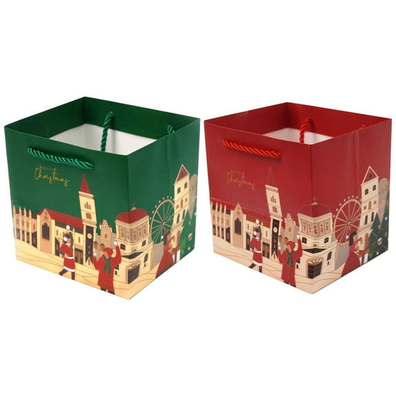 Nkmbld 10Pcs Large Christmas Gift Bags, Christmas Eve Decorated Bag, Red and Green Christmas Paper Gift Handbag for Wrapping Xmas Party Favors