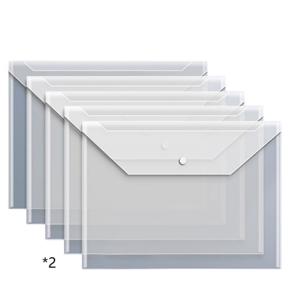 Nkmbld 10Pcs Plastic File Folders for Documents, A4 Size Folders Envelopes with Snap Closure Clear Envelopes Pouches Folder Organizer Document Holders, Clear