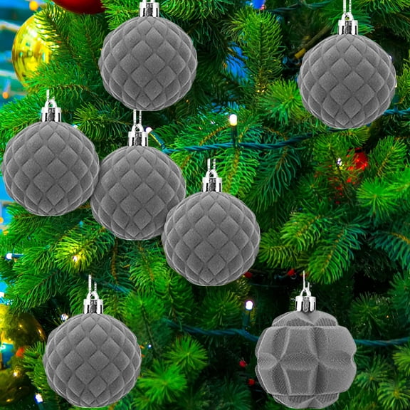 Nkmbld 12Pcs Christmas Ball Ornaments Set Flocking Christmas Tree Pendant Plastic Painted Velvet Christmas Balls Ornaments