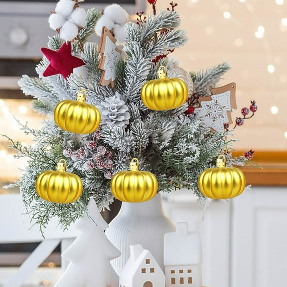 Nkmbld 12Pcs Christmas Ball Ornaments Set Halloween Ghost Festival Pumpkin Pendant Christmas Ball Decoration Matte Color Ball, Gold