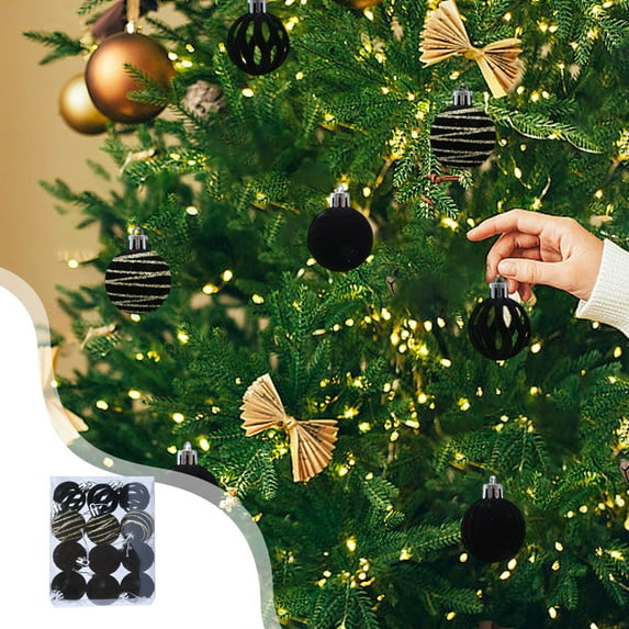 Nkmbld 12Pcs Christmas Balls Ornaments Christmas Decorations Flocked Christmas Balls Multiple Styles of Christmas Tree Decorations, Black