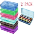 thumbnail image 1 of Nkmbld 2 Pack Pencil Box Large Capacity Clear Pencil Case with Snap-Tight Lid, Plastic Hard Pencil Case for Office Supplies, Blue, 1 of 9