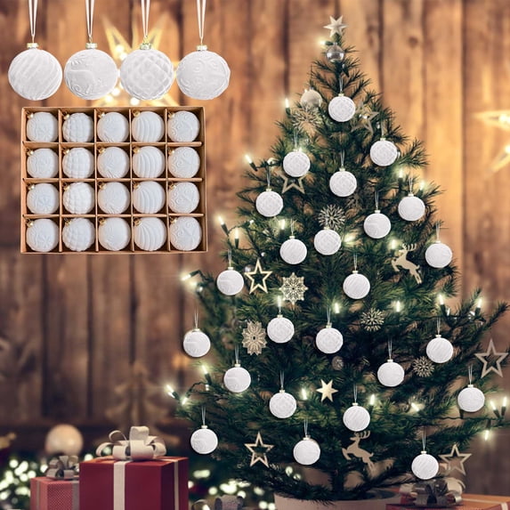 Nkmbld 20Pcs Christmas Balls Ornaments Velvet Christma Tree Balls Hanging Ornaments for Holiday Wreath Party Christma Tree Decor, White