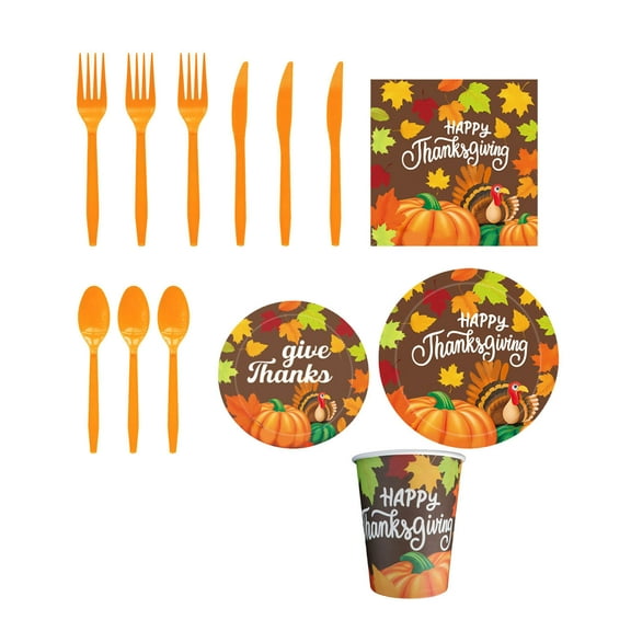 Nkmbld 20Pcs Thanksgiving Party Tableware Set, Autumn Disposable Dinnerware Includes Dessert Plates, Napkins and Cups Thanksgiving Autumn Harvest Party Supplies