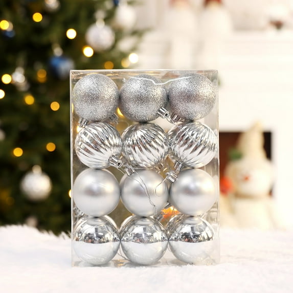 Nkmbld 24Pcs Shatterproof Christmas Ornaments Christmas Ball Set Christmas Tree Window Display Shopping Mall Decoration Pendant, Silver